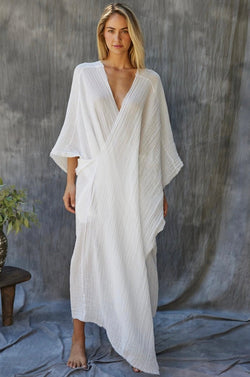 Quintana Wrap Around Caftan White 9SEED - The Poolclub Monaco