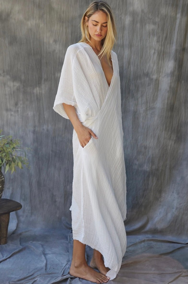 Quintana Wrap Around Caftan White 9SEED - The Poolclub Monaco