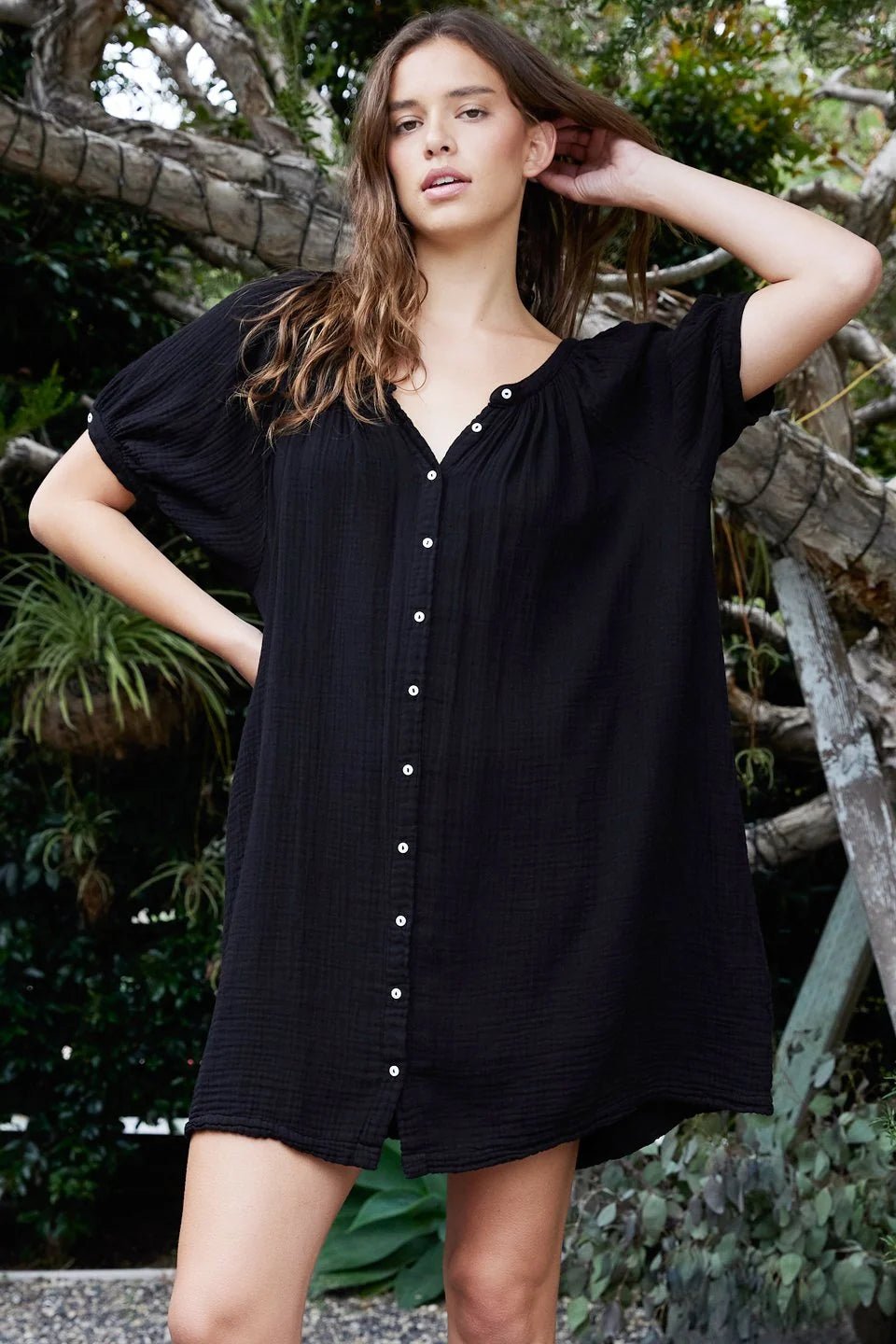 Sinfos Puff Sleeve Button Down Noir 9SEED - The Poolclub Monaco