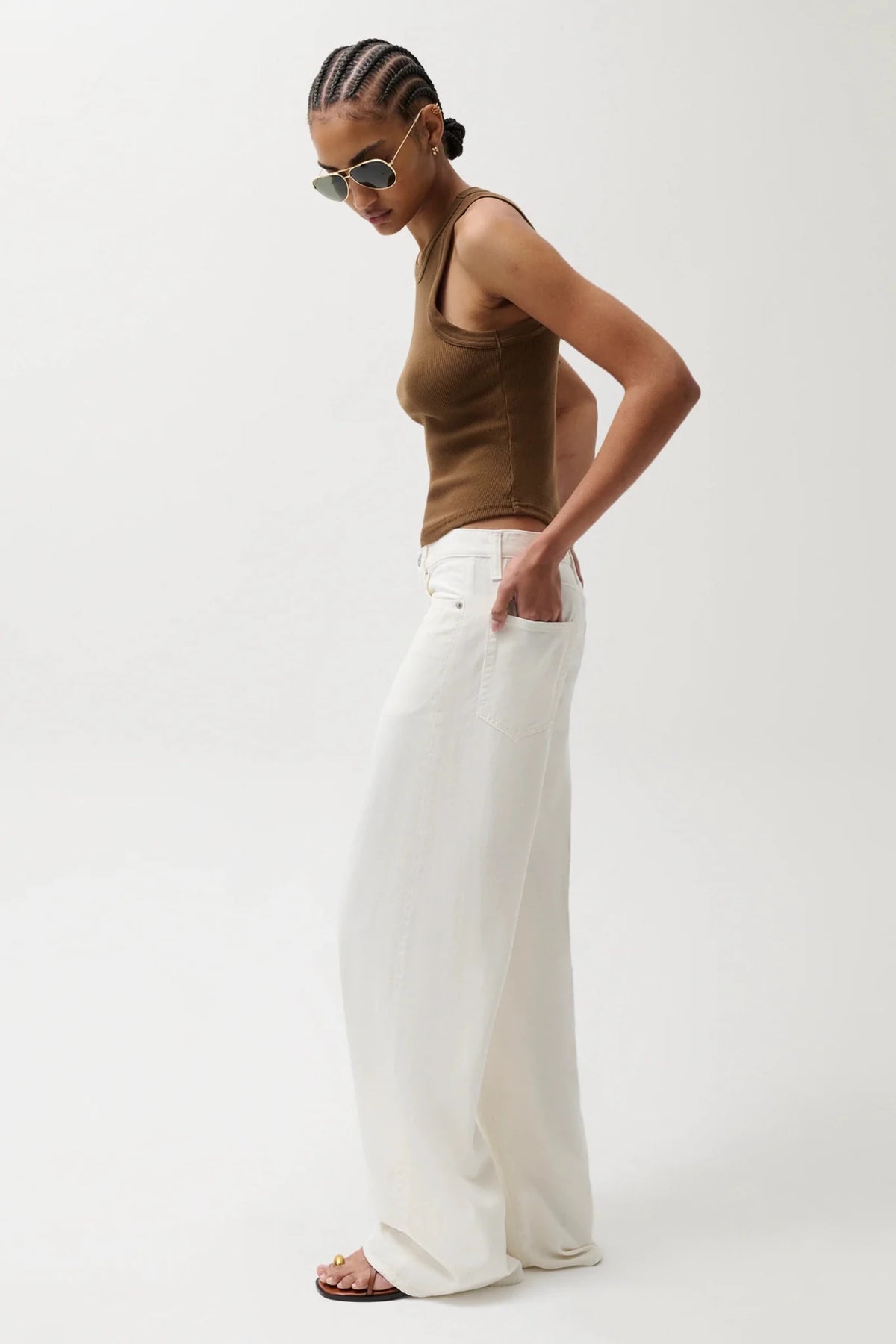 Sydney High Rise Linen Bowed Wide Leg Egret PISTOLA - The Poolclub Monaco