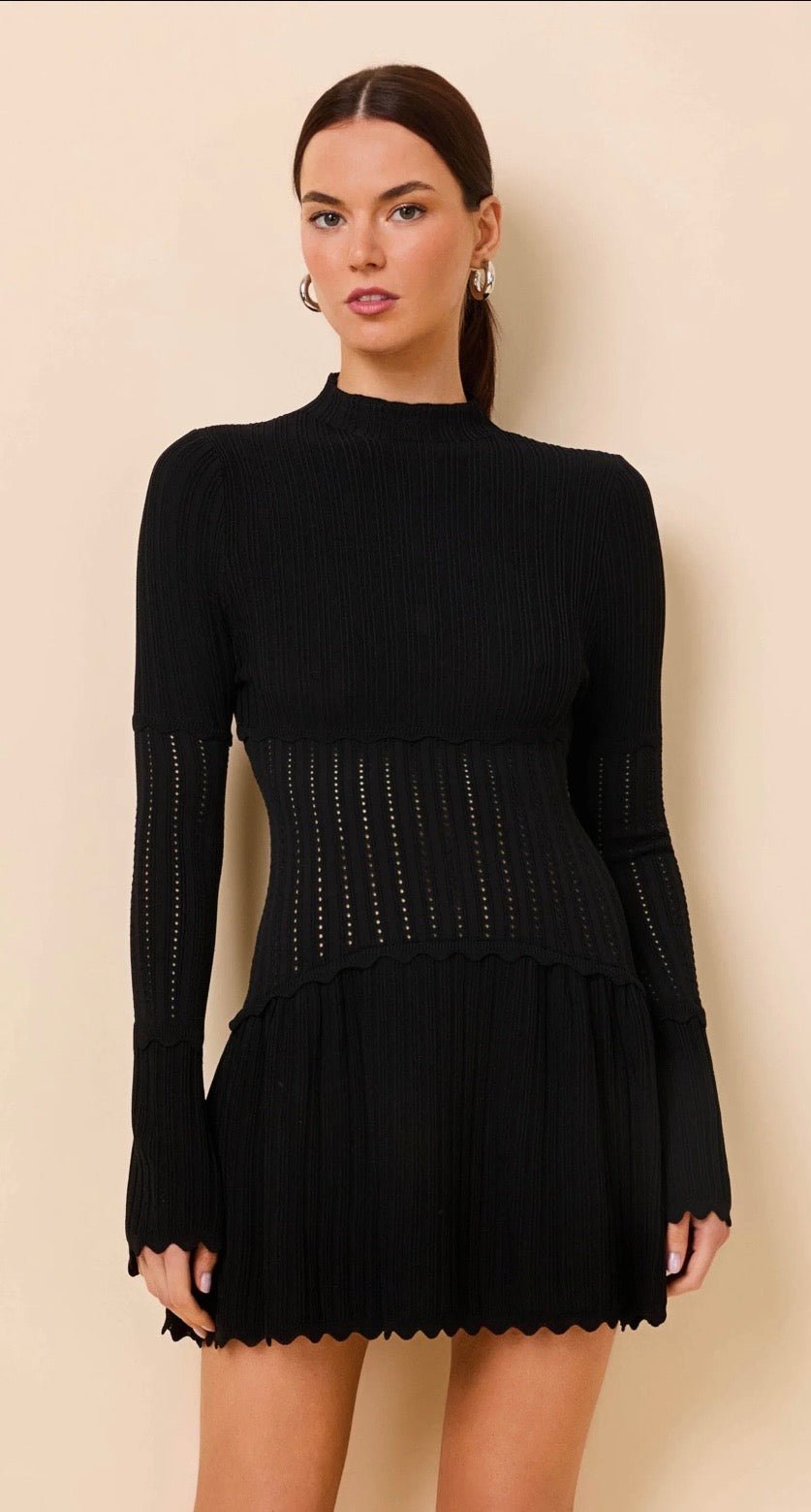 The Amara Noir Pointelle Knit Dress SOLID & STRIPED - The Poolclub Monaco