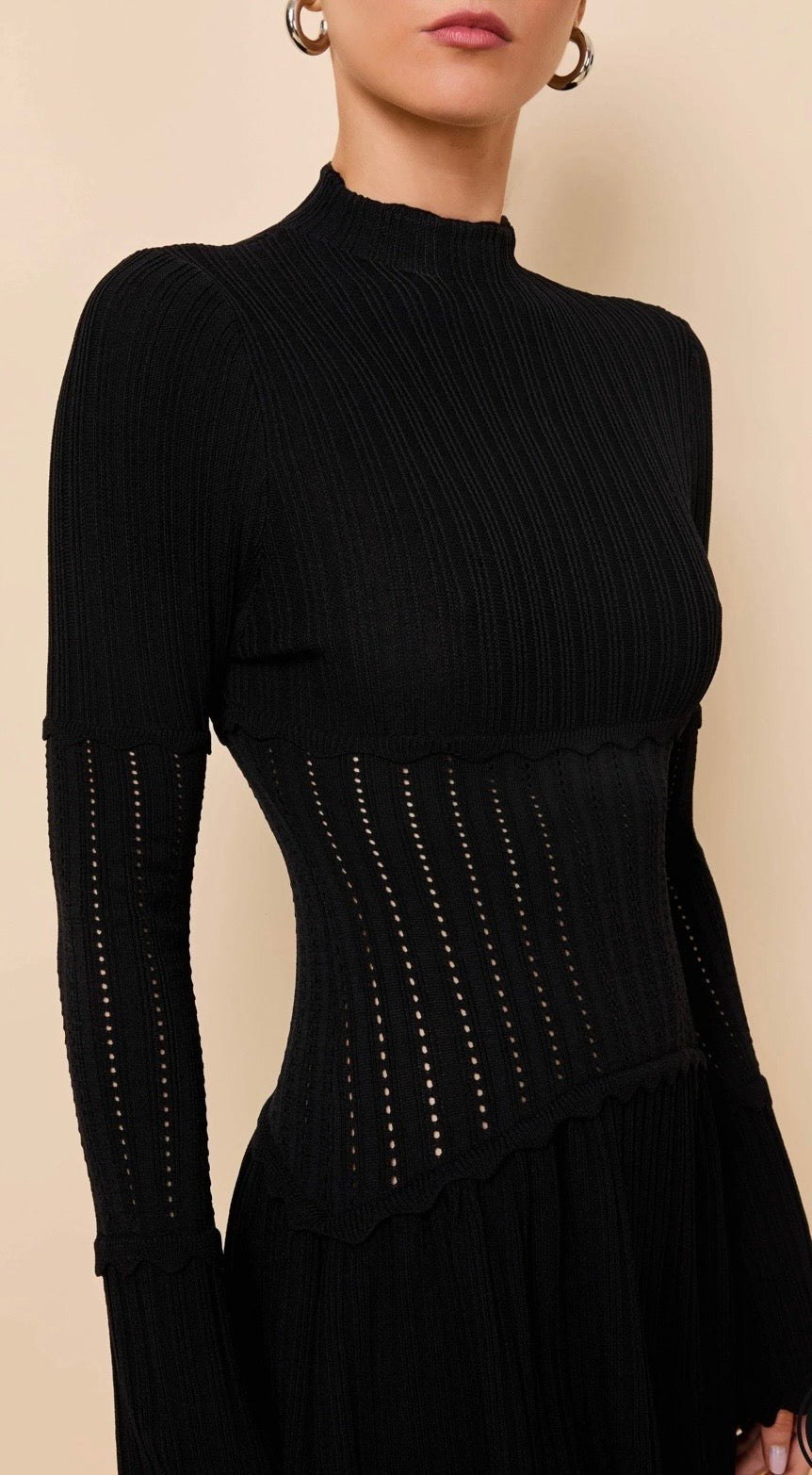 The Amara Noir Pointelle Knit Dress SOLID & STRIPED - The Poolclub Monaco
