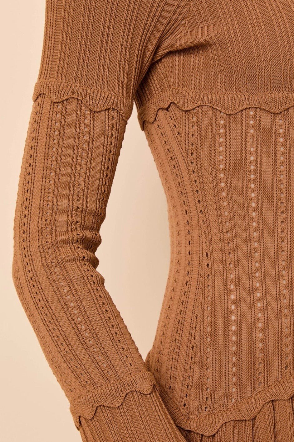 The Amara Pointelle Knit Cognac SOLID & STRIPED - The Poolclub Monaco