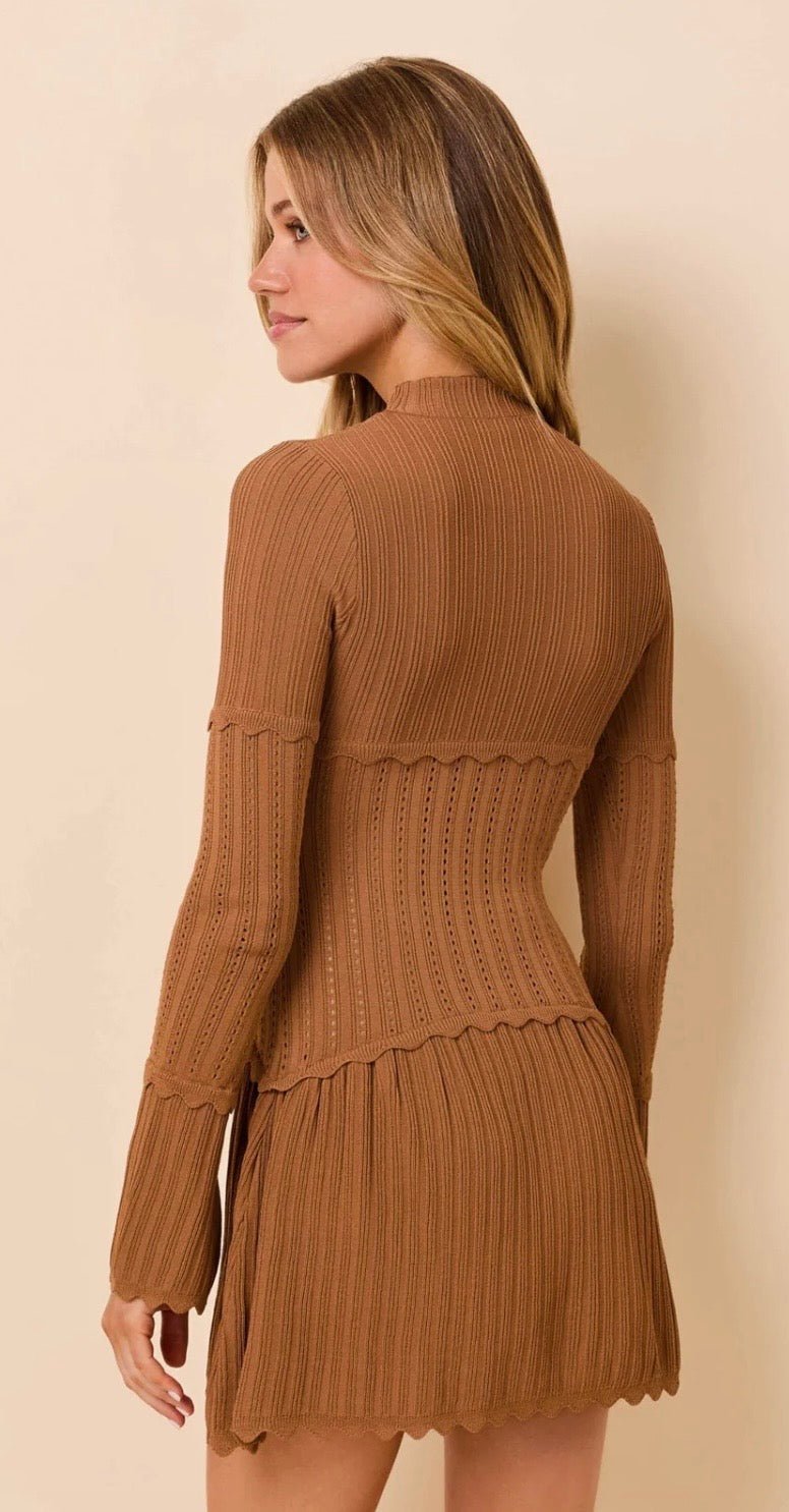 The Amara Pointelle Knit Cognac SOLID & STRIPED - The Poolclub Monaco